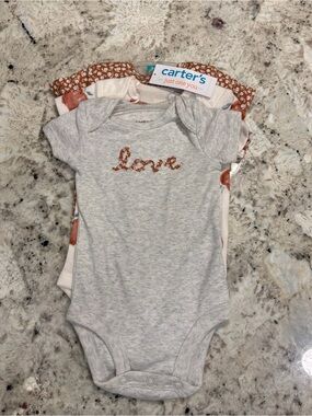 Carter's Heather Gray 'love' Short Sleeve Baby One-Piece
